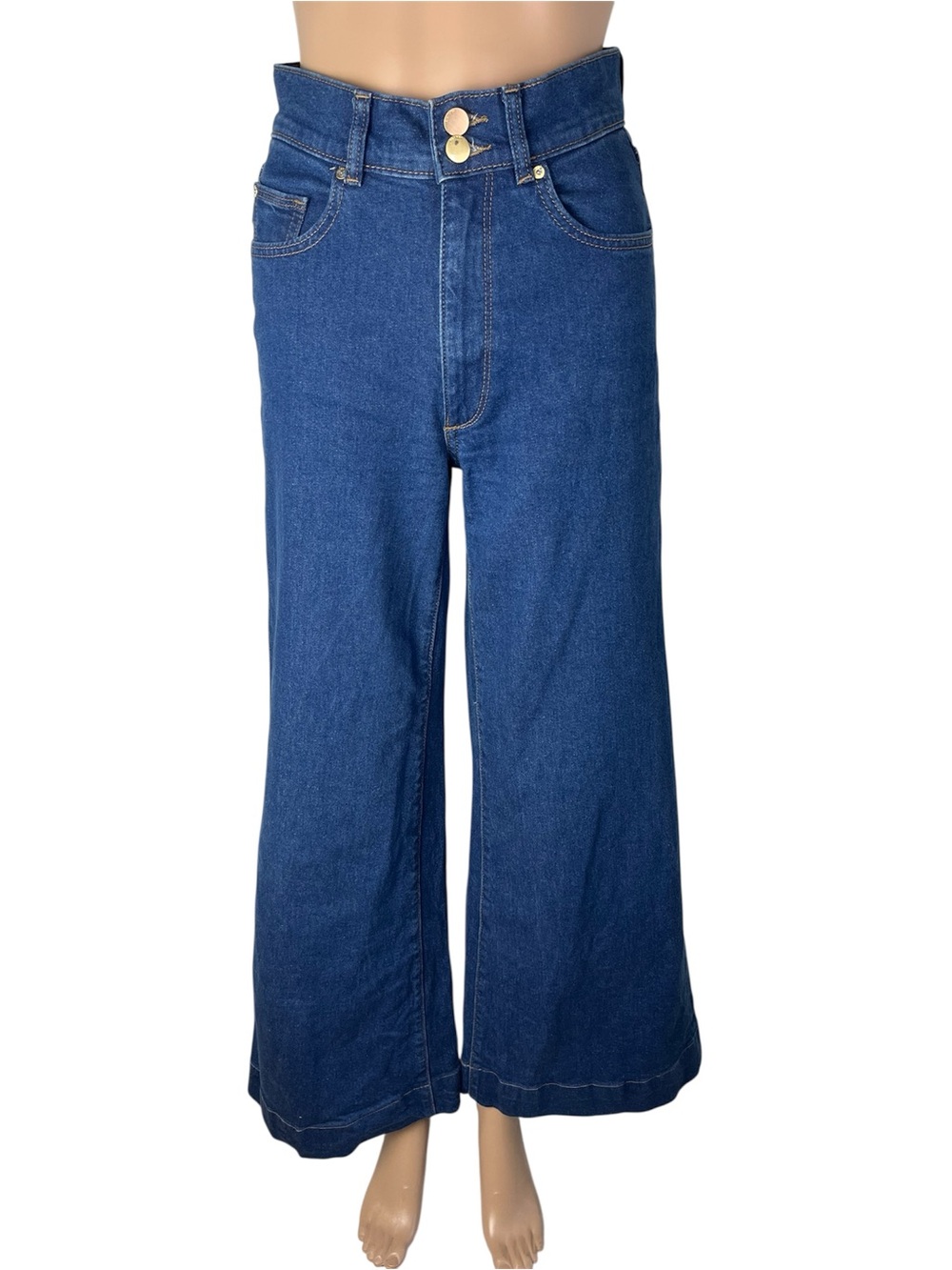DL1961 Women's Hepburn Extra Wide Leg High Rise Medium Wash Retro Style Jeans